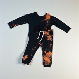 Toddler Boy 2-Piece Sweatsuit | Size 18M | Black & Orange Tie-Dye Set